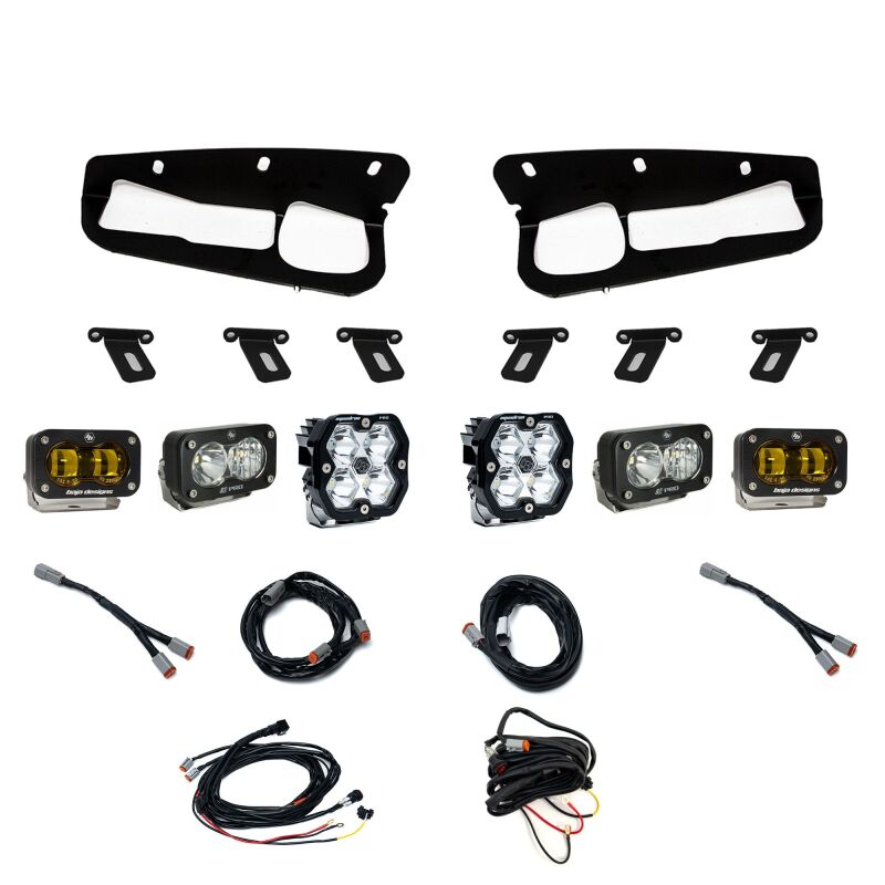Ford Bronco Lights - Baja Designs - Squadron 2.0 Pro (Spot) & S2 Pro D/C Clr / S2 SAE Ambr FPK - `21-`25